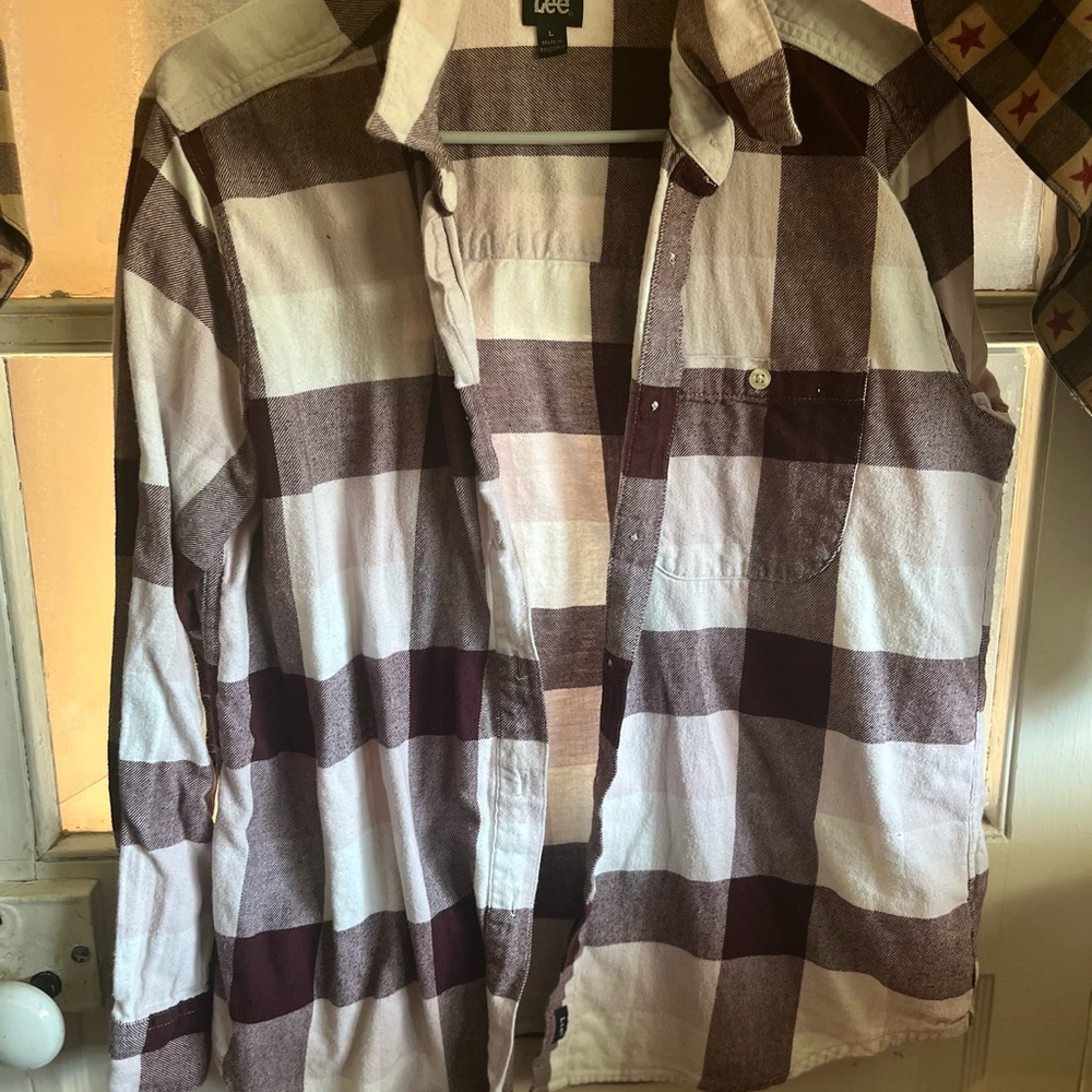 Lee Burgundy and White Plaid Flannel Shirt